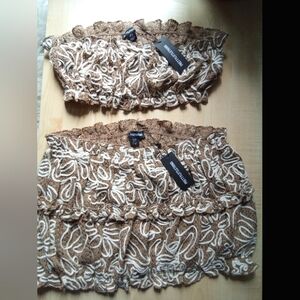 PrettyLittleThing Textured Brown and Cream Set